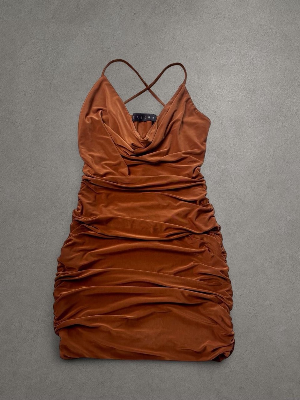 Sabora Brown Cowl Neck Ruched Bodycon Dress Y2K